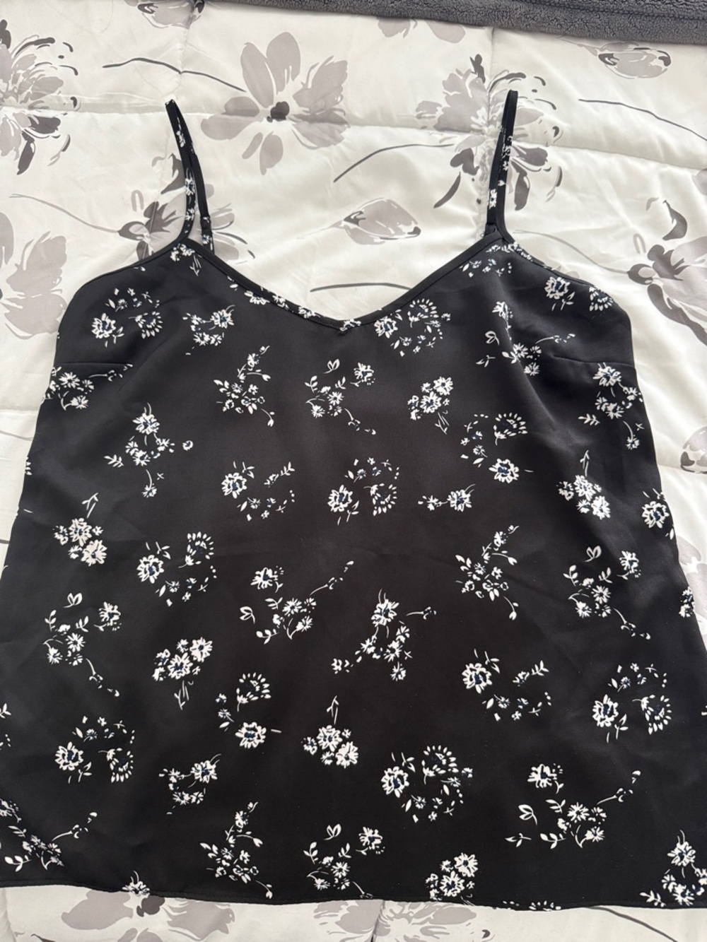 dip Black Cami with White Floral Print